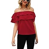 Hibluco Women's Casual Summer Off Shoulder Tops Ruffle Stylish Blouse