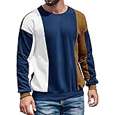 Runcati Mens Color Block Sweatshirt Pullover Crewneck Long Sleeve Fleece Casual Ribbed Patchwork Fall Tops