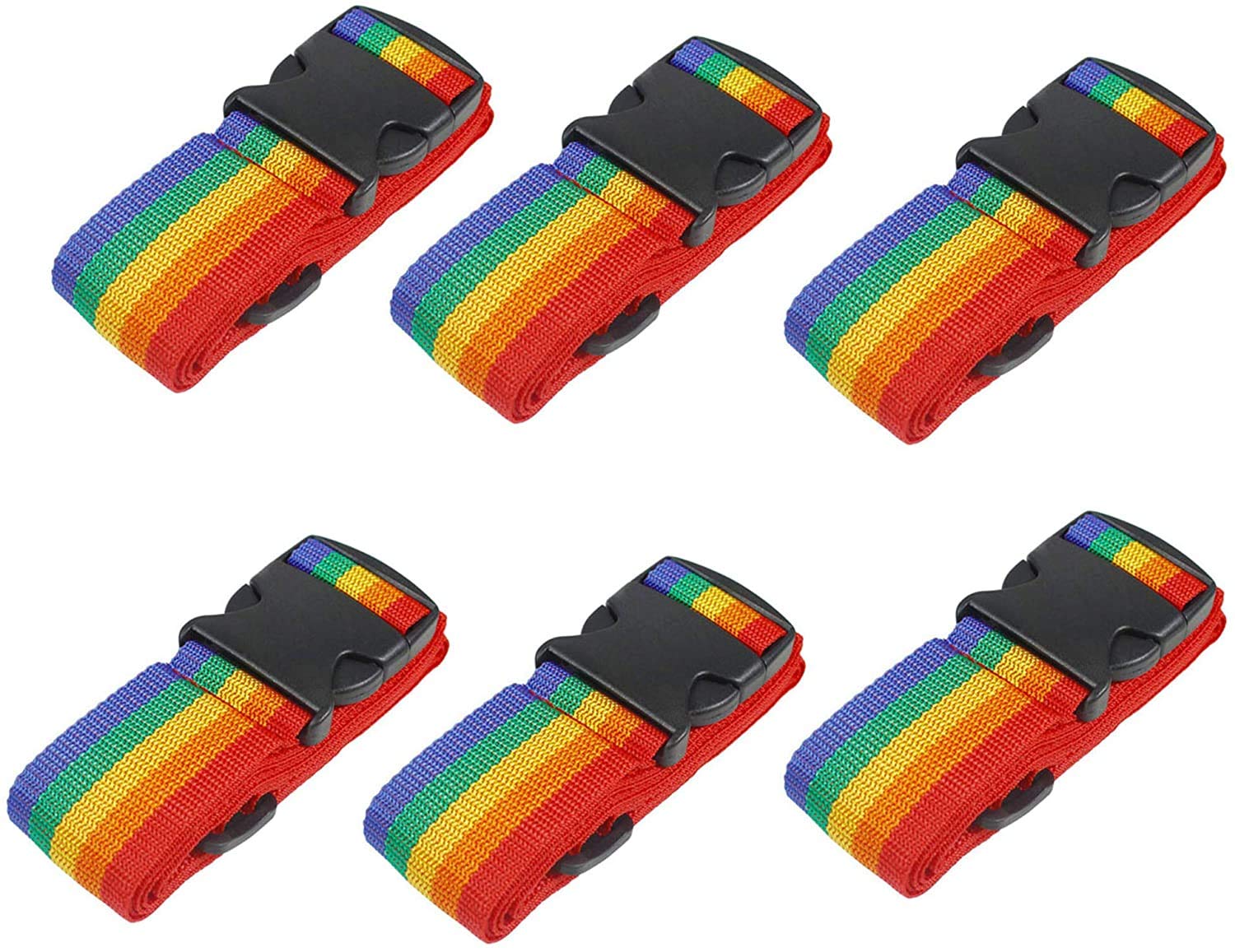 ProLeo Pack of 6 Luggage Straps, Adjustable Suitcase Strap, Non-Slip Cross Long Suitcase Strap, Travel Accessories, Suitcase Strap for Travel, Multicoloured (Rainbow), multicoloured, M