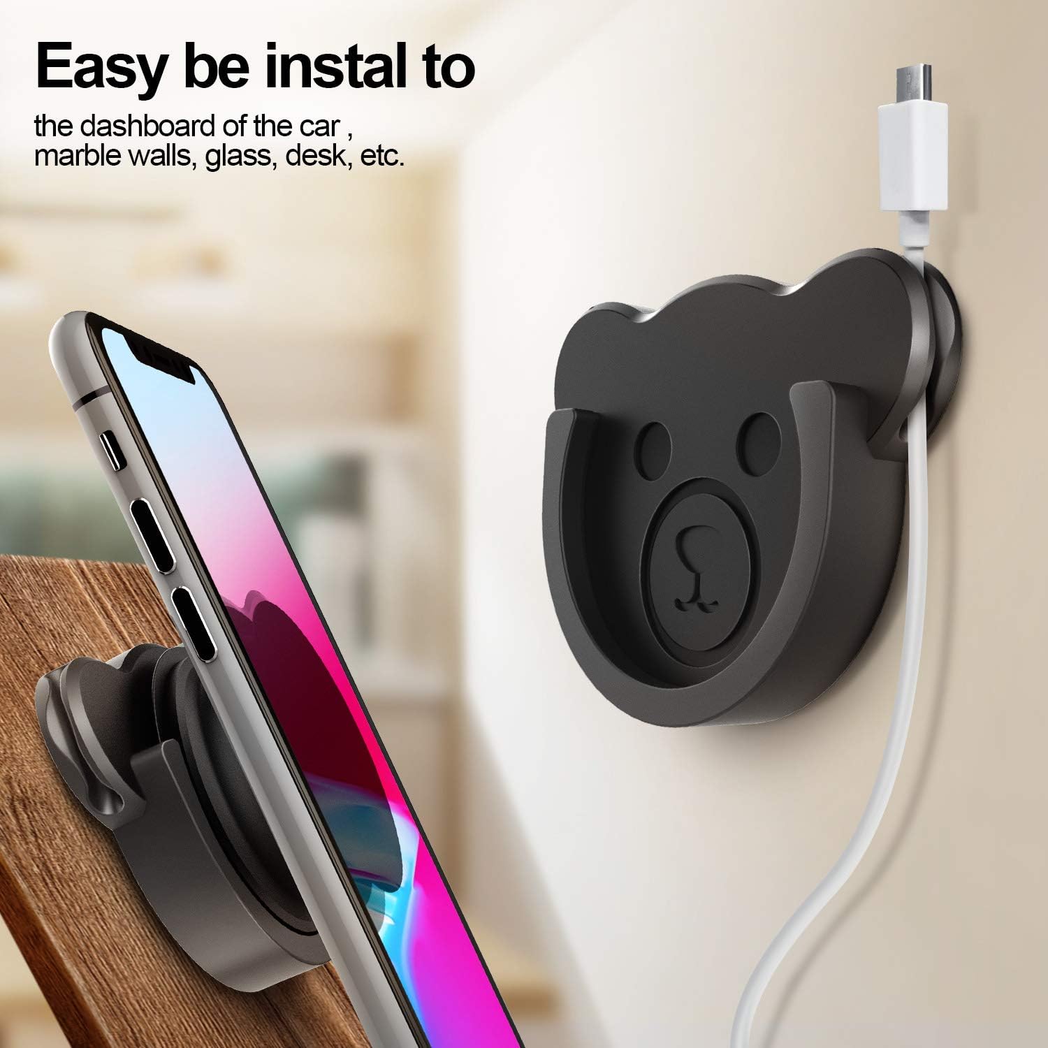 TOPGO Socket Car Mount for Phone Holder Cute Bear Style Silicone Grip Stand with Phone line Clasp for Collapsible Socket User Used on Dashboard - Image 4