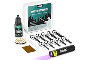 ailiaili Fishing Rod Tip Repair Kit, Complete Supplies for Fishing Pole Tip Replacement with 10 Sizes Top Eyelets, Glue, UV Flashlight, Wrapping Thread, Easy&Quick Repair Broken Fishing Accessories