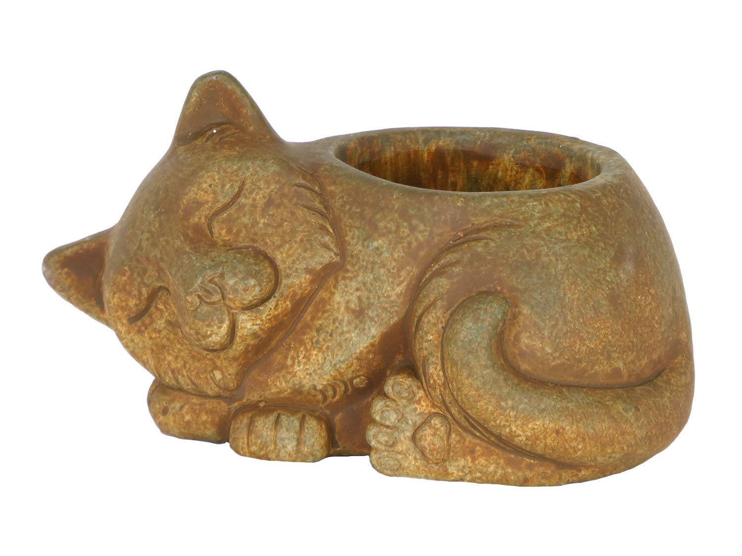 Classic Home and Garden Cement Buddies Indoor Outdoor Planter with Drainage Hole, Sleeping Cat, Rust Brown, Small, 7in