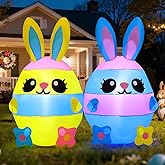 COMIN Easter Inflatables Outdoor Decorations, 4.1 FT Long Inflatables Rabbit Eggs, Built in LED Lights Easter Blow Up Yard Decorations for Indoor Outdoor Party Garden Lawn Holiday Decor