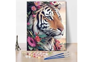 TUMOVO Paint by Number for Adults Tiger and Flower Paint by Numbers DIY Acrylic Painting for Adults Kids Paint by Number Kits Wild Animal Paint by Numbers for Kids Ages 8-12 Canvas, 16 x20 Inch