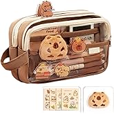 BKKV Pencil Pouch Large Capacity Multi-Layer Transparent Pencil Pouch - Waterproof, Zippered, Bonus Doll & Stickers 1