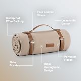VonShef Picnic Blanket Beige Herringbone 147x180cm Waterproof Backing view 5