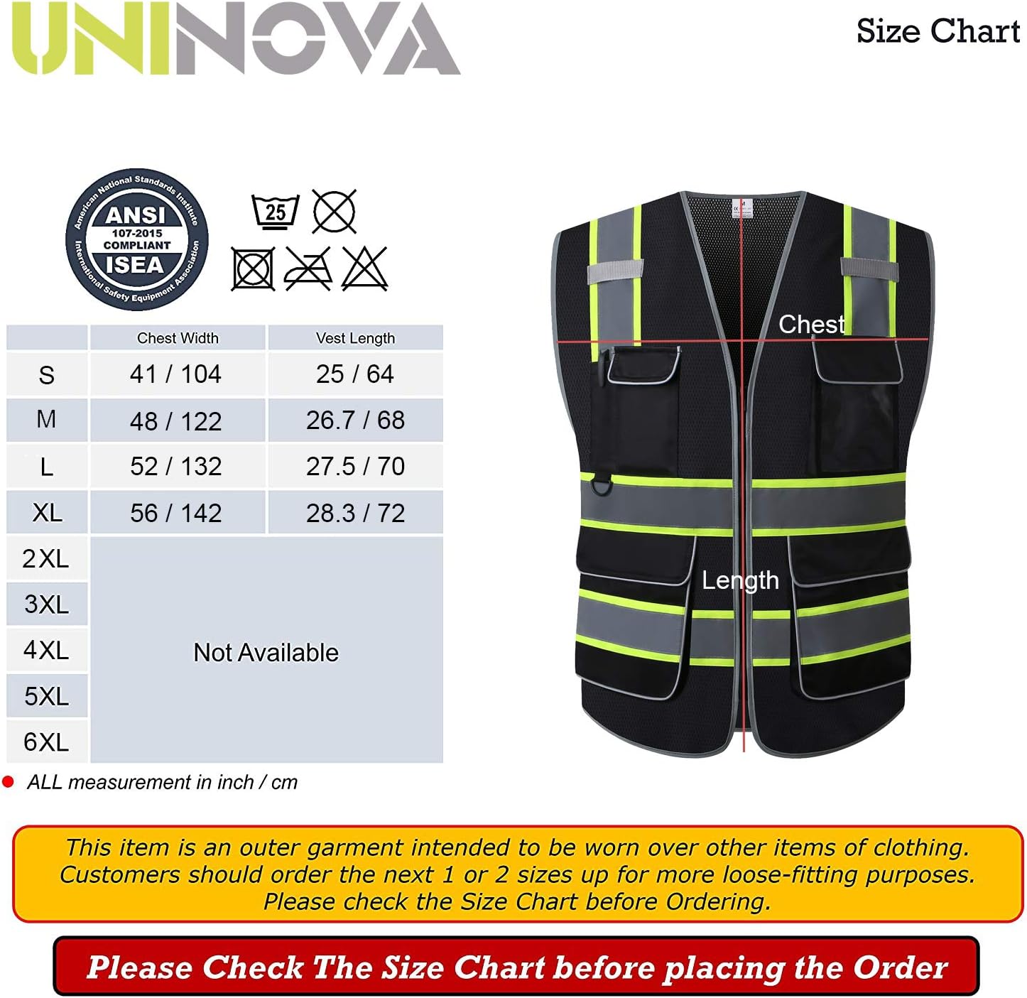 UNINOVA High Visibility Safety Vest - Multi Pockets Reflective Mesh Breathable Workwear, ANSI/ISEA Standards (Medium, Black Mesh-02) - - 