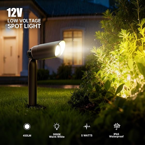 OUTDOOR LOW VOLTAGE LANDSCAPE LIGHTING – 12V CAST ALUMINUM SPOT LIGHTS WITH 5W 3000K WARM WHITE LED BULB WATERPROOF SPOTLIGHTS UPLIGHTS WITH WIRED CONNECTORS FOR YARD PATHWAY GARDEN TREE WALL , 4 PACK