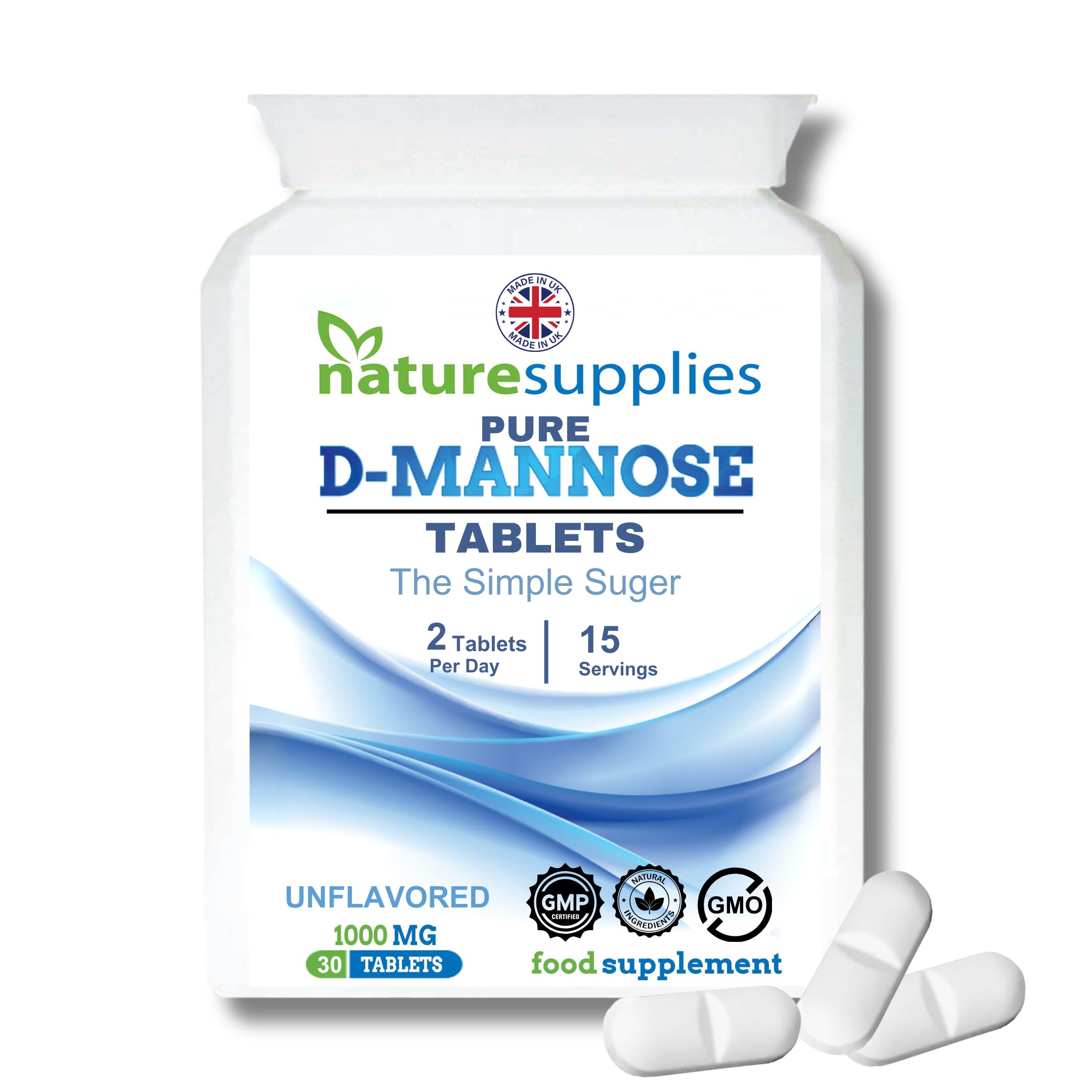 D Mannose Tablets 1000mg - 30 Pack Dmannose Tablets - (Not D Mannose Capsules or Powder) - Suitable for Vegetarians and Vegans - High Strength D-Mannose Supplement from Naturesupplies