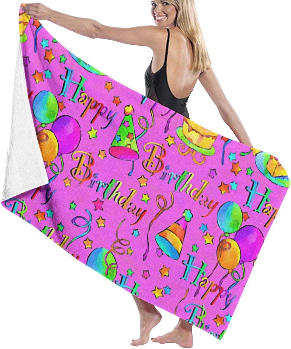 N/A Happy Birthday Pink Tile Adult Microfiber Beach Towel Oversized