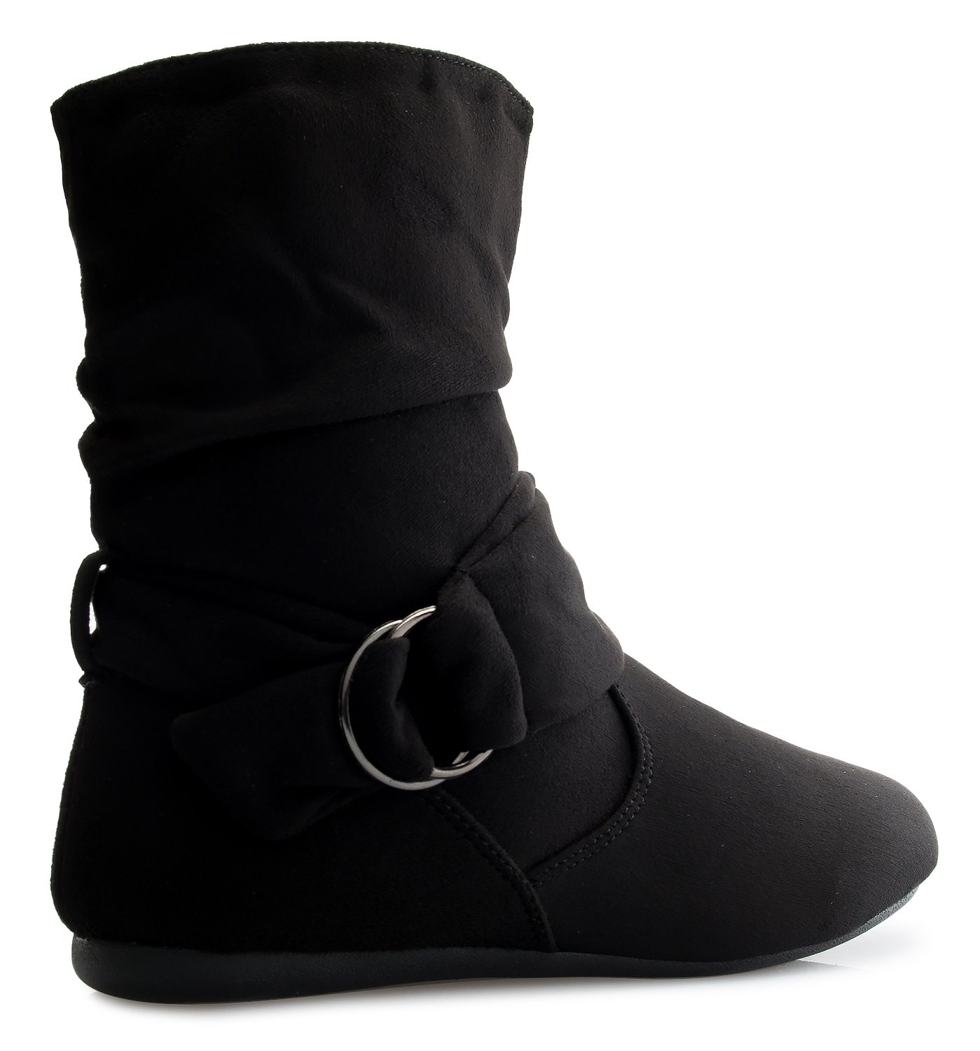 Olivia K Womens Low Heel Slouch Suede Slip On Casual Ankle Boots with Ring Buckle and Side Zipper - Image 4