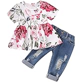 CARETOO Girls Clothes Outfits Cute Baby Girl Floral Long Sleeve Pant Set Flower Ruffle Top