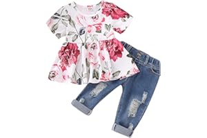CARETOO Girls Clothes Outfits Cute Baby Girl Floral Long Sleeve Pant Set Flower Ruffle Top