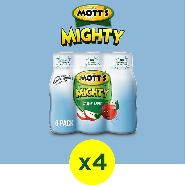 MOTT’S MIGHTY SOARIN’ APPLE JUICE DRINK, 8 FL OZ BOTTLES, 24 COUNT (4 PACKS OF 6), 100% FRUIT JUICE COMBINED WITH PURIFIED WATER, NATURAL FLAVORS, AND VITAMINS A, C AND E