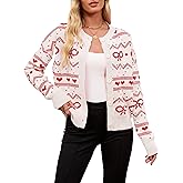 TYHOTULY Valentine's Day Cardigan for Women Kawaii Cute Bow Heart Love Pattern Knitted Cropped Button Up Sweater Trendy Tops