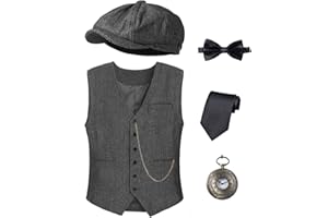 TOGROP Kids 1920s Costume for Boys Vest Hat Pocket Watch Accessories Set Party Cosplay 3-14 Years