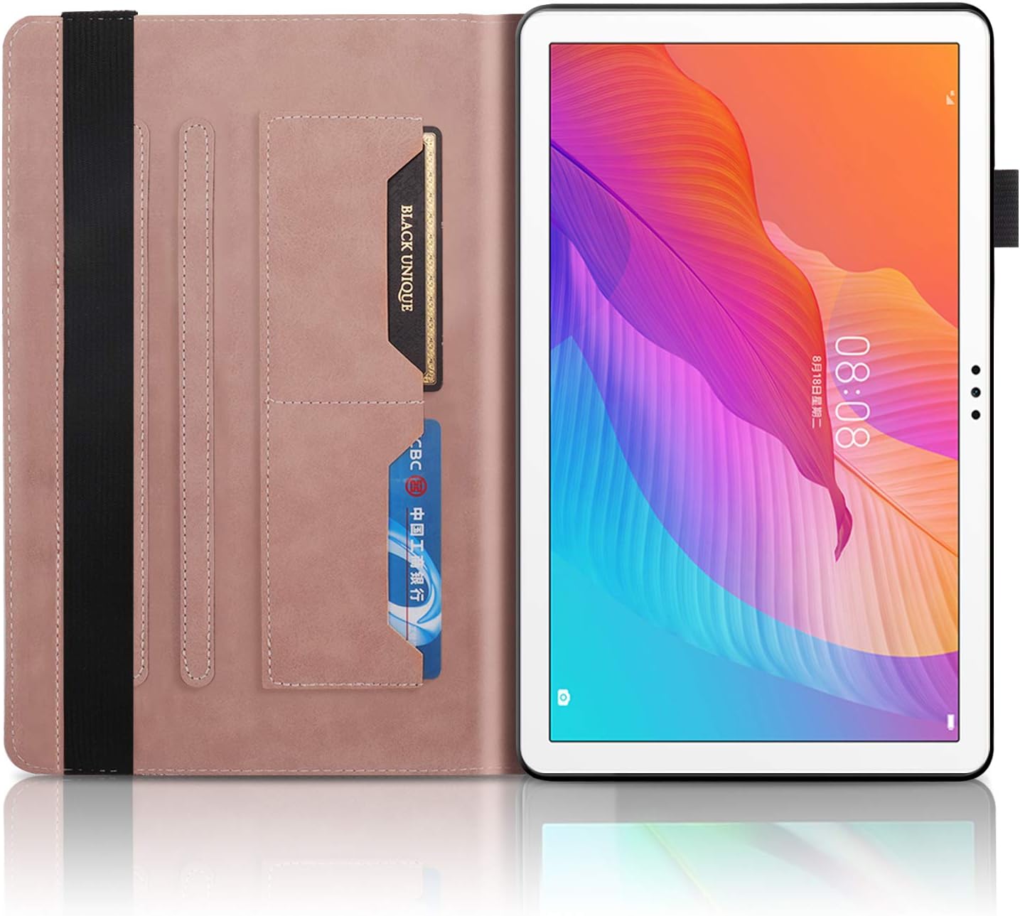 CaseFun Case for Huawei MatePad T10S T10 2020 tablet Slim PU Leather Life Tree Pattern Flip Wallet Stand Cover Anti Slip with Pencil Card Holder,Huawei MatePad T 10S/T 10 Rosegold - Image 3