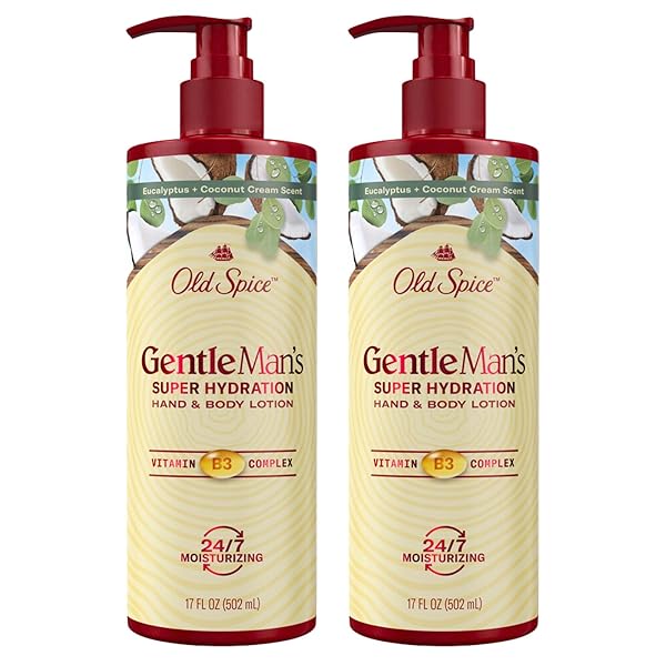 OLD SPICE GENTLEMAN’S BLEND SUPER HYDRATION HAND & BODY LOTION, EUCALYPTUS & COCONUT CREAM, 17.0 FL OZ (PACK OF 2)