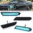 POPMOTORZ 4 Pack Front Rear Fender LED Side Marker Lights Compatible With Chevy Camaro 2010 2011 2012 2013 2014 2015 LED Bumper Side Marker Lamps Smoked Lens Ice Blue LED