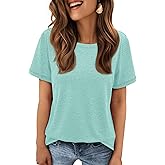 MIROMIHO Womens Short Sleeve Round Neck Shirts Summer Top Fashion Basic Tee