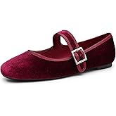 Trary Women's Ballet Flats,Square Toe Velvet Mary Jane Shoes Women,Comfortable Dress Shoes for Women Dressy