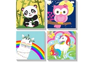 MOGTAA 4 Pack Owl Framed Paint by Numbers for Kids Canvas, Panda Paint by Numbers Kids 8-12, Easy Horse Peinture a Numero Enf