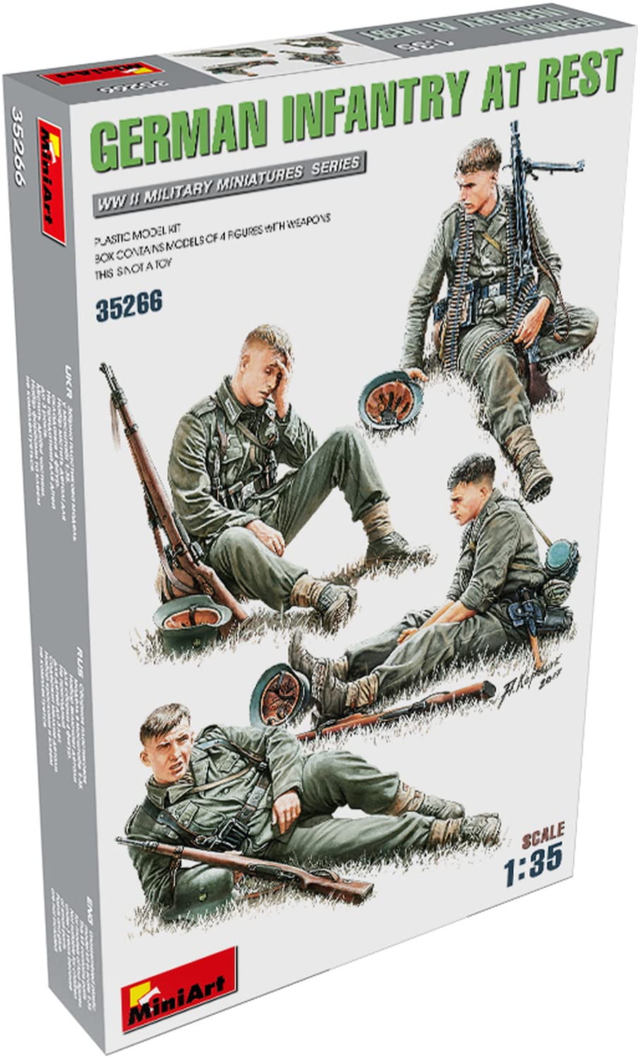 MiniArt 35266 1:35 Figures German Infantry Soldiers at Rest (4) - Faithful Replica Model Building, Plastic Kit, Crafts, Hobby, Gluing, Model Kit, Assembly, Unpainted