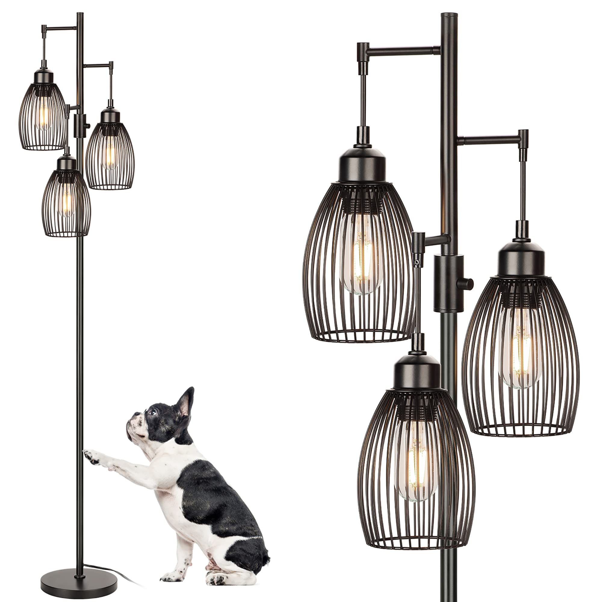 Photo 1 of 68’’ Dimmable Floor Lamp, 3 x 800LM LED Edison Bulbs Included, Industrial Floor Lamps for Living Room, Rustic Tall Lamps Standing Lamp for Bedrooms Living Room