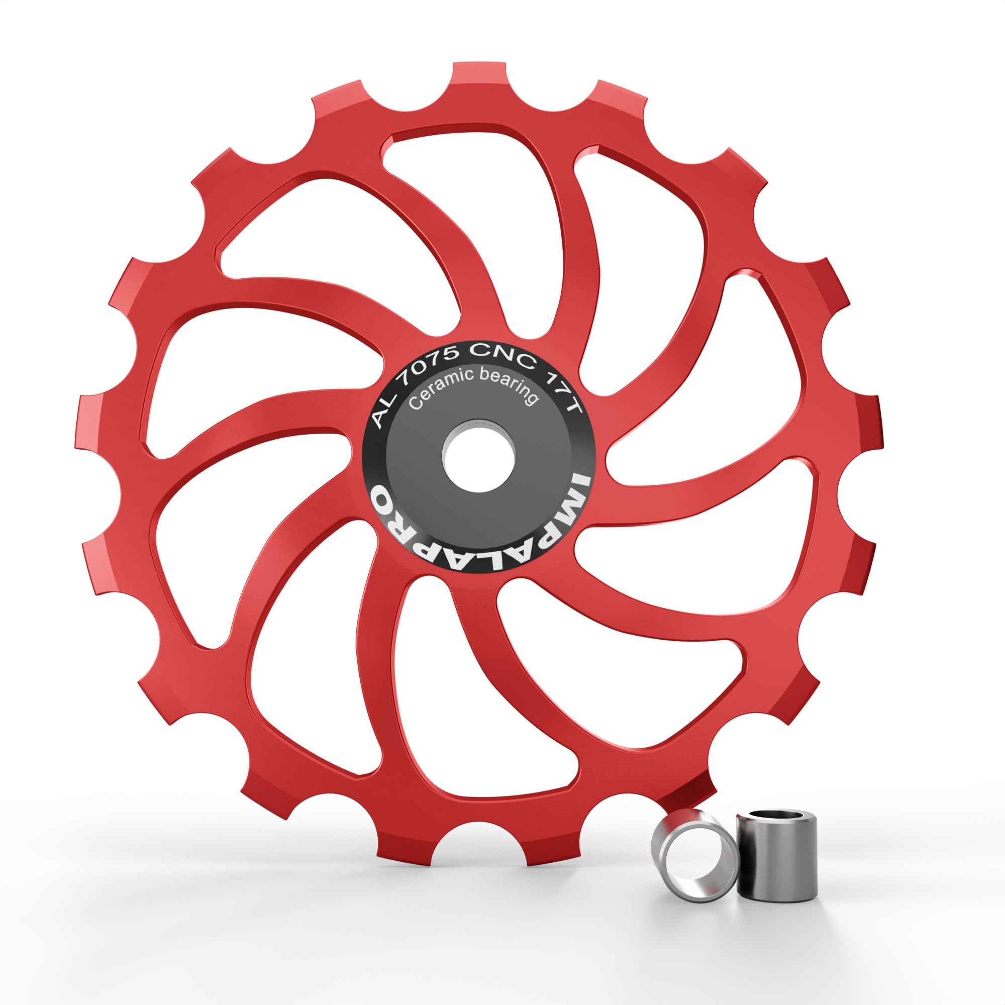 IMPALAPRO Bike Oversized Ceramic Jockey Wheel 15T/17T AL7075 - Derailleur Pulley - Jockey Wheel Shimano - Jockey Wheels 11 Speed - Shimano Jockey Wheels (17T Red)