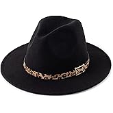 HUDANHUWEI Women's Wide Brim Felt Fedora Panama Hat with Leopard Belt Buckle