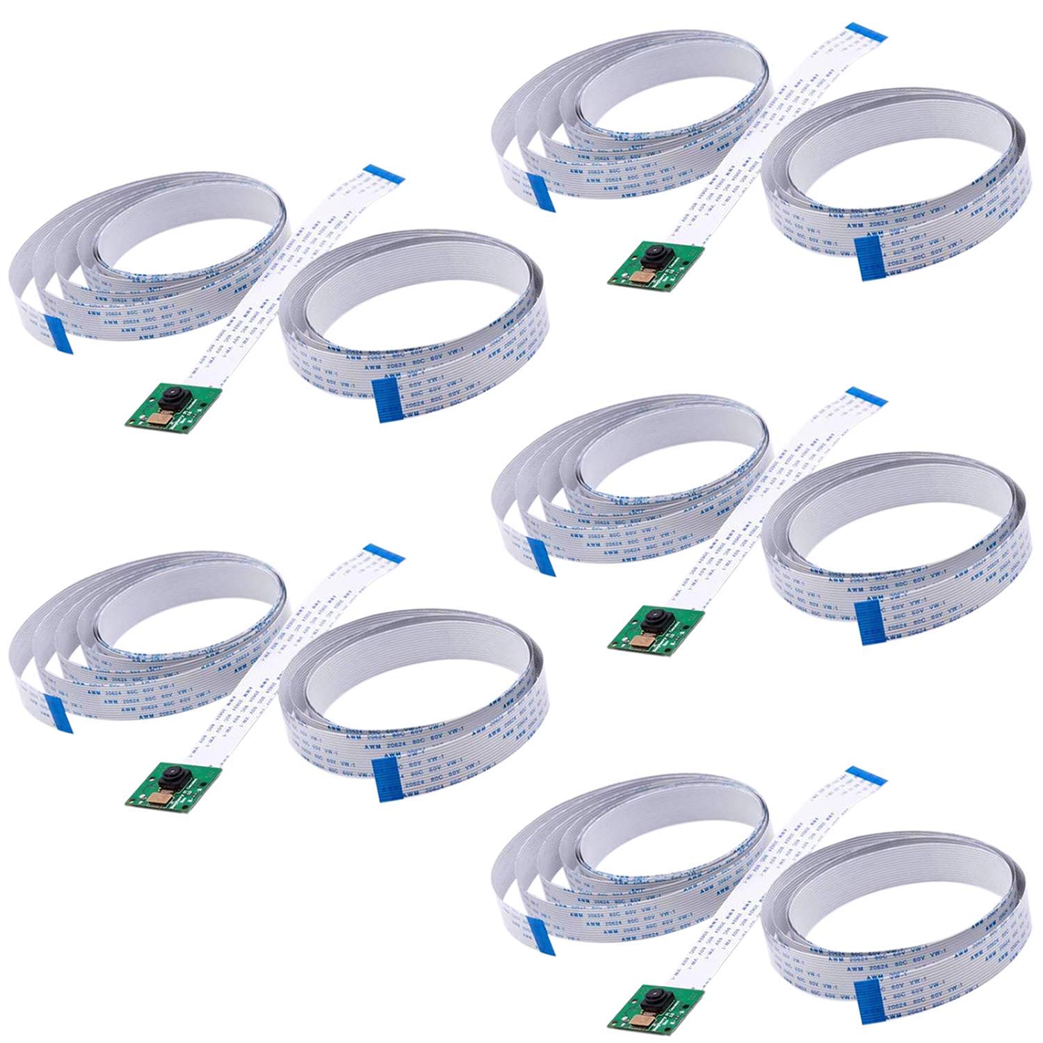 AZDelivery 5 x 5MP Raspberry Pi Camera Module 1080p Webcam Support OV5647 Sensor, with 2 Replacement Flex Cables 200cm & 50cm Including E-Book!