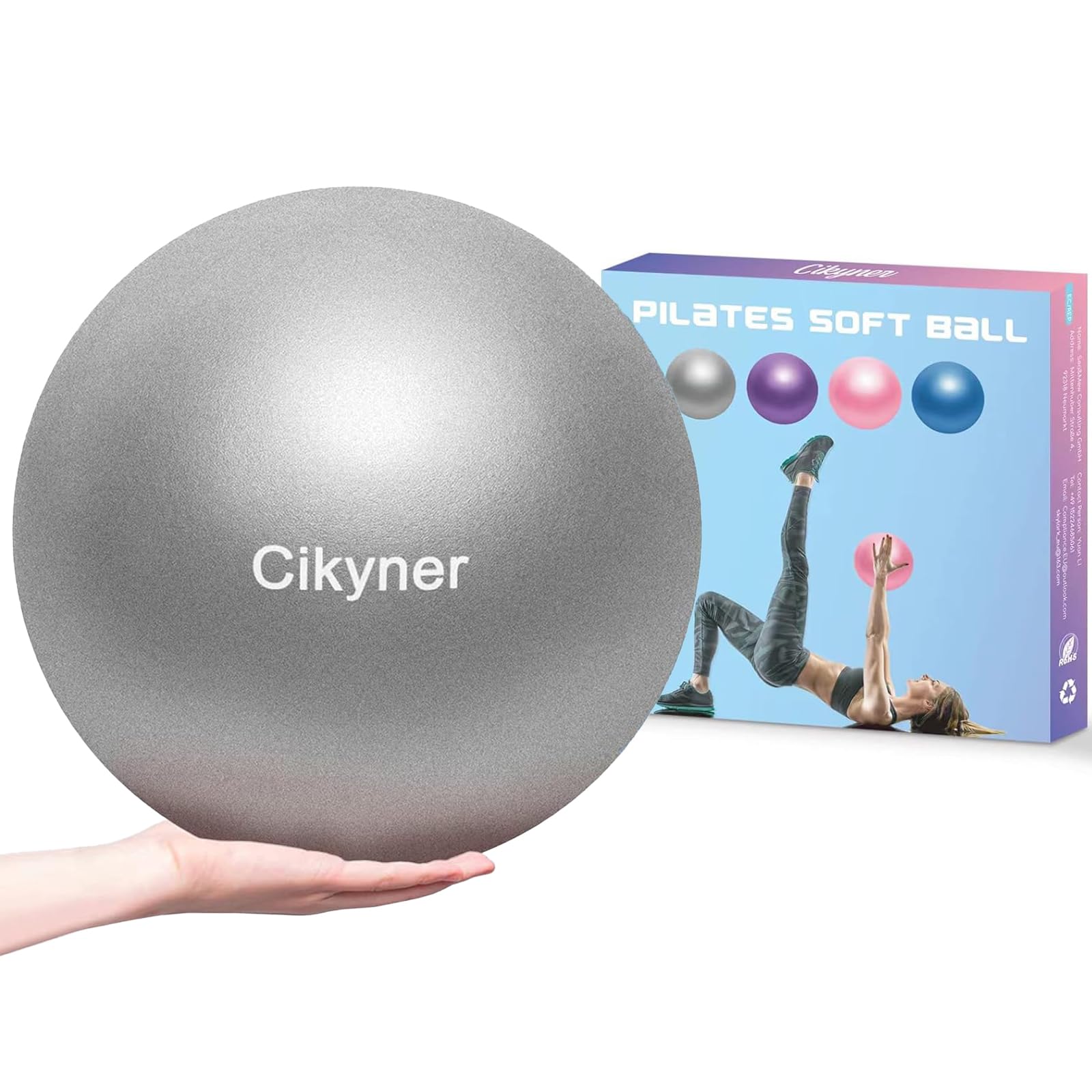 Cikyner Soft Pilates Ball, Small Exercise Ball 23-25cm Mini Gym Ball with Inflatable Straw, Suitable for Pilates, Yoga, Full body Training, Physical Therapy and Balance improving at Home, Gym & Office