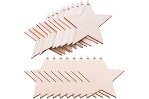 MALYUNIN Pack of 50 Wooden Crafts to Paint 3 inch Christmas Tree Hanging Ornaments Unfinished Wood Cutouts Christmas Decoration DIY Crafts (Wooden Star Cutouts)