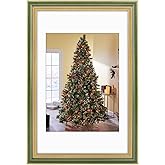 Golden State Art,11x17 Ornate Picture Frame for 9x12 Photo With Mat or 11 x 17 Prints Without Mat, Real Glass Wall Display Horizontally or Vertically (Color:Green Gold)