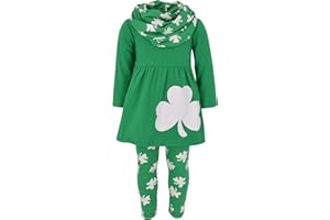 Unique Baby 3 Piece Girls Printed Leggings Outfit with Long Sleeved Tunic Shirt Kid and Toddler Clothes Set