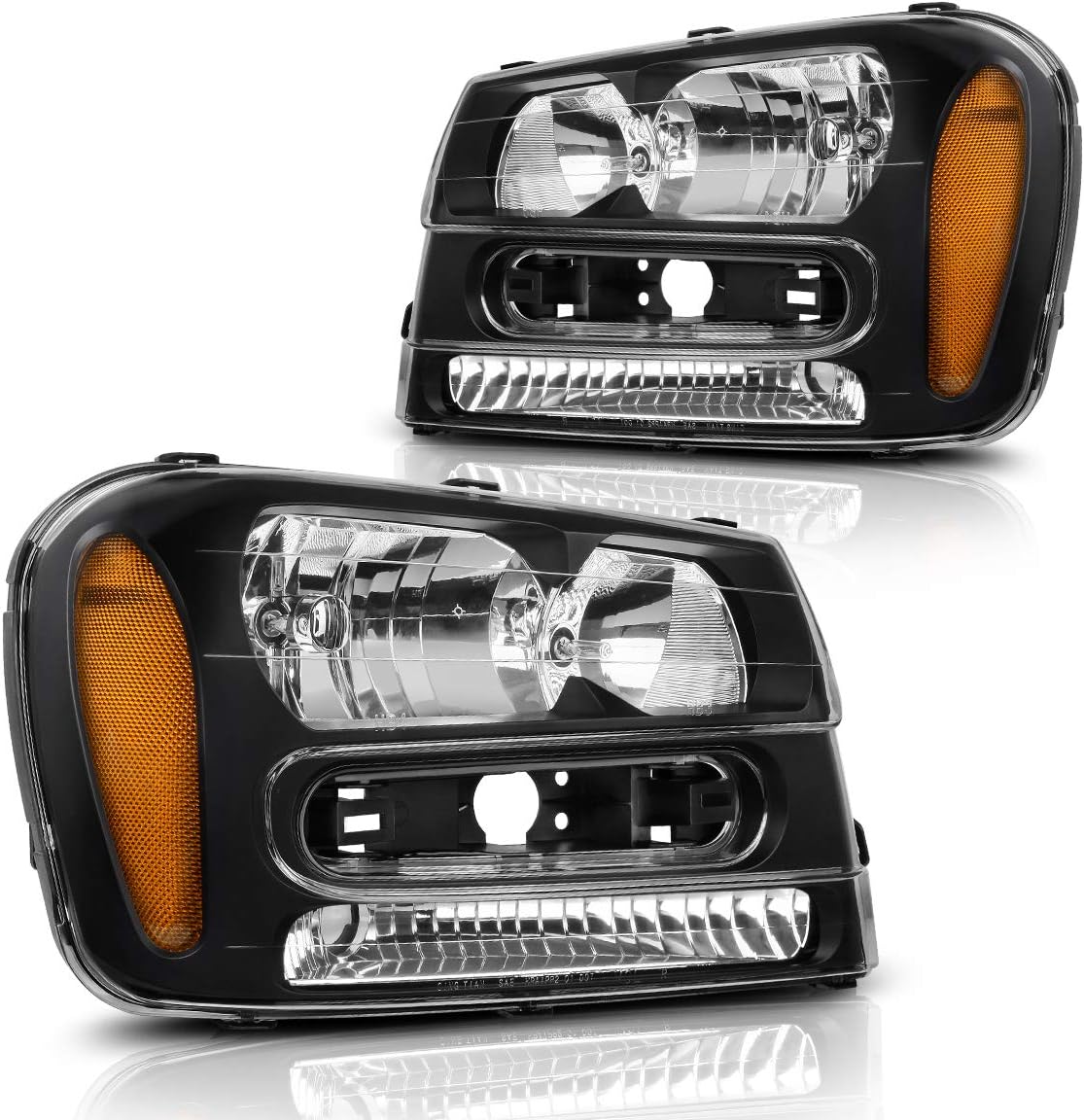 Amazon Com Autosaver88 Headlights Assembly Compatible With 2002 2009 Trailblazer W Full Width Grille Headlamp Amber Reflector Except Compatible With 2006 2009 Lt Models Automotive
