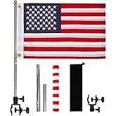 American Boat Flag Pole Kits Marine 12"x18", Stainless Steel Boat Flag Pole with 1x Storage Bag, Adjustable Flagpole Holder with 50 Embroidered Stars American Flag Boat Accessories