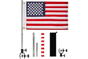 FLAGMESAGE American Boat Flag Pole Kits Marine 12"x18", Stainless Steel Boat Flag Pole with 1x Storage Bag, Adjustable Flagpole Holder with 50 Embroidered Stars American Flag Boat Accessories