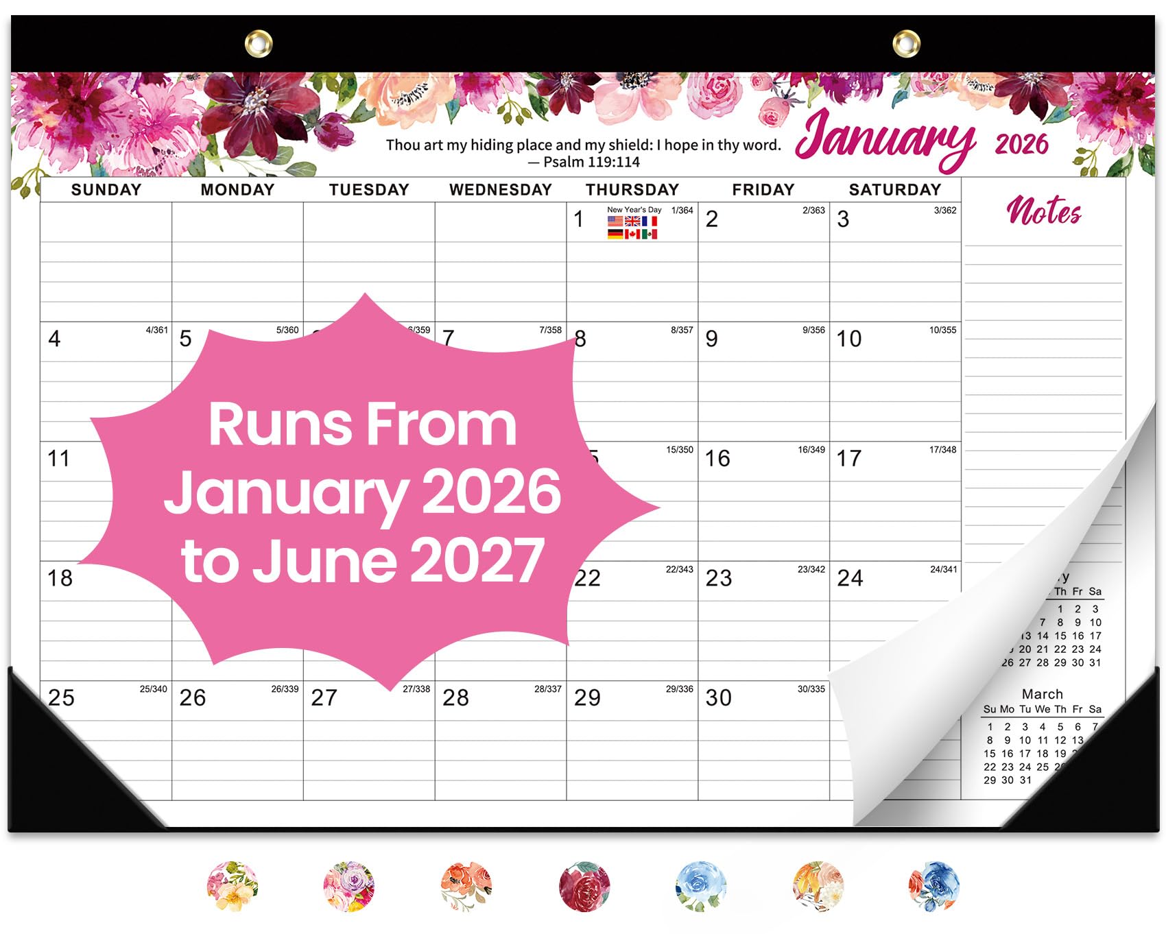 Photo 1 of 2026 Desk Calendar, 18-Month Calendar Runs from January 2026 to June 2027, 17" x 12" Desktop or Wall Calendar, Perfect Monthly Calendar Planner for Home, Office, or School - Psalm Theme