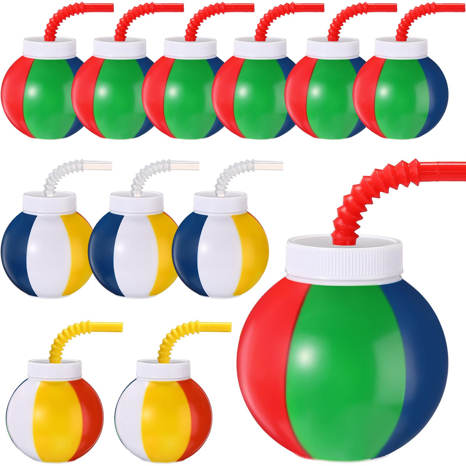 Photo 1 of Amyhill Beach Theme Party Supplies Beach Ball Favor Cups with Straws and Lids, 10 oz Plastic Swimming Pool Cups Bulk for Kids Birthday Summer Party(12 Set)