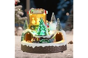 WONDER GARDEN Christmas Village Houses Popcorn Wagon House Village with Music and Led Lights Christmas Collectible Buildings for Home Indoor Decor or Gift