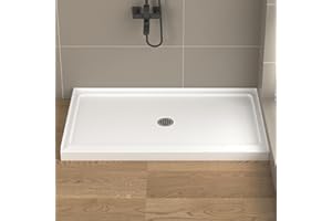 EASYWORC Shower Pan Base, 54 in. L x 32 in. W Center Drain Single Threshold Shower Pan with Non-Slip Textured Surface, White Acrylic Shower Base for Bathroom with Drain, White