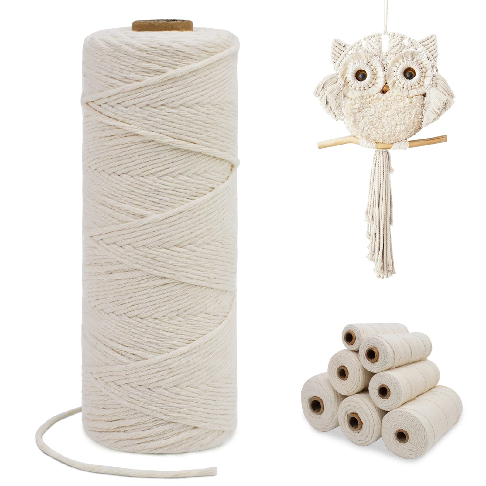 LEREATI Macrame Cord 2mm x 100m, Single Strand Thick Macrame Rope Yarn Natural Cotton Cord, Craft Macrame String for Plant Hanger, Wall Hanging, Knitting, DIY, Home Decorations (Natural)