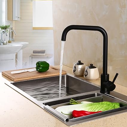 Stainless Steel Black Faucet Wash Dish Sink Kitchen Faucet Hot