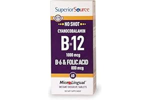 Superior Source No Shot Vitamin B-12 Cyanocobalamin 1000 mcg, B-6, Folic Acid 800 mcg - Support Brain & Heart Health - Aids Natural Energy Levels - 60 Sublingual Dissolving Tablets