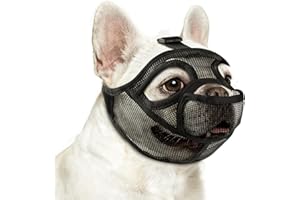 OHCOZZY French Bulldog Muzzle, Soft Mesh Short Snout Muzzle with Mouth Opening & Enlarged Eye Holes, Allows Panting, Drinking & Feeding, Prevents Biting for Shih Tzu Pug English Bulldog(M,Black)