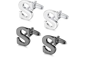 UBGICIG 2 Pairs Cufflinks for Men Personalized Initial Cufflinks Stainless Steel Letter Cuff Links Elegant Tuxedo Shirt Cuff Links Silver/Black Alphabet A-Z Mens Cufflinks With Box Father's Day Gifts Business Wedding Anniversary