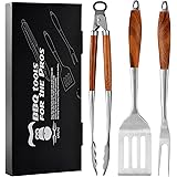 GRILAZ Heavy-Duty Rose Wooden BBQ Grilling Tools Set. Extra Thick Stainless Steel Multi-Function Spatula, Fork & Tongs | Esse