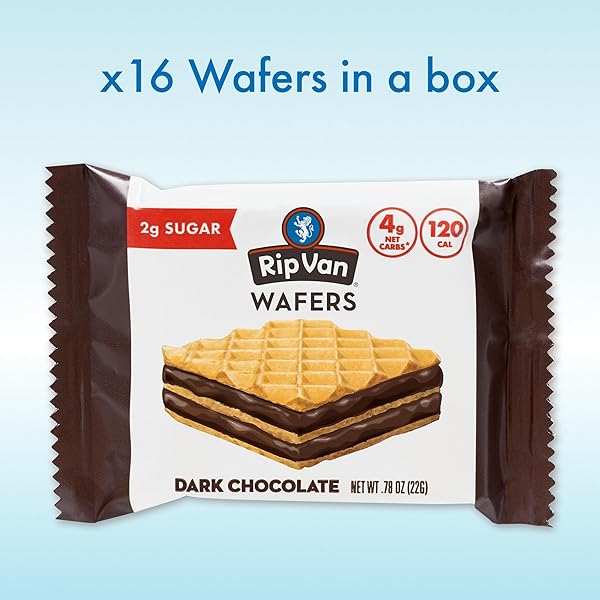 RIP VAN DARK CHOCOLATE WAFER COOKIES – HEALTHY SNACKS – NON GMO, KETO, LOW CARB, LOW SUGAR (2G), LOW CALORIE AND VEGAN, 16 COUNT