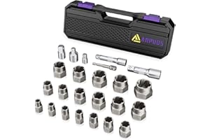 ANPUDS 24 Piece Bolt Extractor Kit, 1/2" and 3/8" Drive Impact Bolt & Nut Remover Set, Stripped Bolt Extractor Set, Lug Nut Removal Tool for Removing Damaged, Frozen, Rusted, Rounded Bolts, Nuts Screw